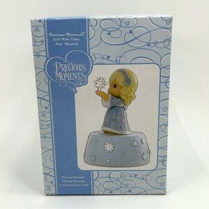 Precious Moments Blue and White Musical Figurine Girl with Glass Star